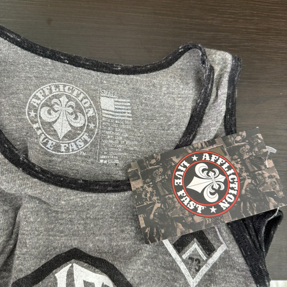 Affliction Shirt Mens Small Muscle Tank American Customs Motors Logo Gray Casual - Picture 6 of 9